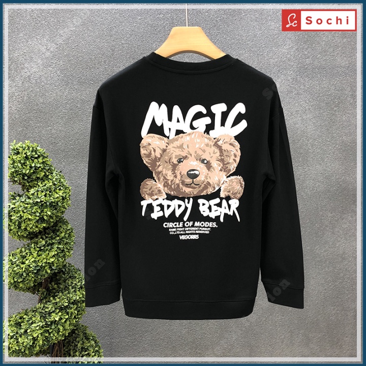 Áo thun nam tay dài, áo thu đông nam Sochi mã SW62.2 in gấu Magic