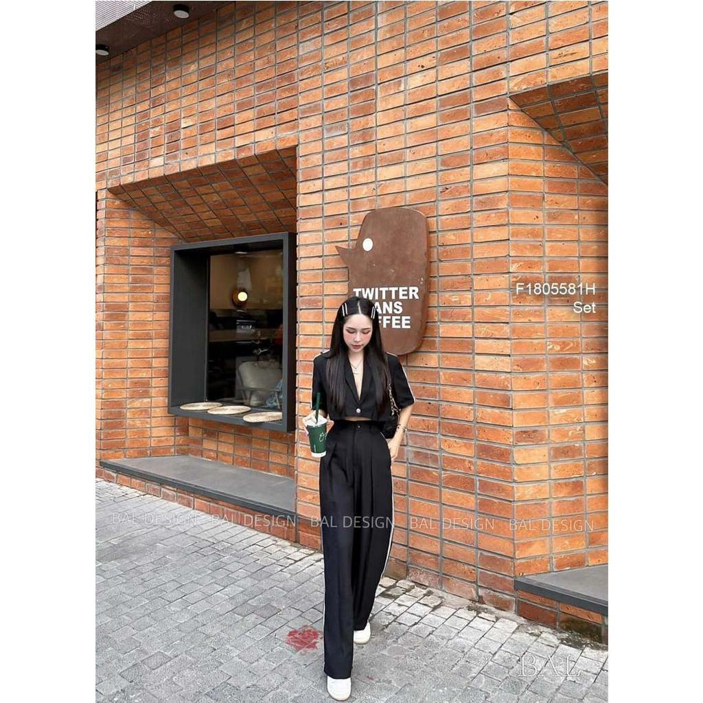 Set áo croptop cổ vest kèm quần suông