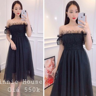 Đầm Xòe Trễ Vai Nhấn Eo Sang Trọng