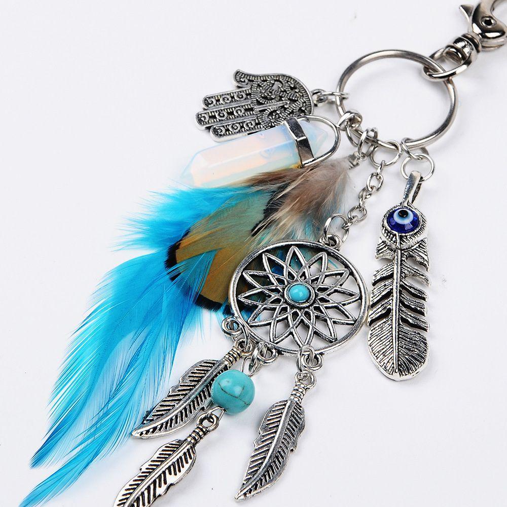 Móc Khóa Hình Dreamcatcher Phong Cách Boho Thời Trang Cho NữMóc Khóa Lông Vũ Tua Rua Hamsa Thời Trang
