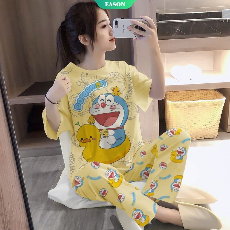 Bộ Đồ Ngủ 3 Món Tay Ngắn In Hình doraemon Dễ Thương Dành Cho Bạn Nữ Mặc Ở Nhà
