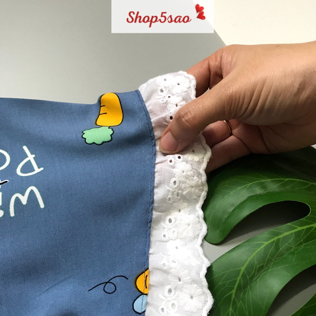 Đồ bộ lanh (tole) mặc nhà nữ SHOP5SAO quần dài áo tay ngắn phối ren (40-70kg)