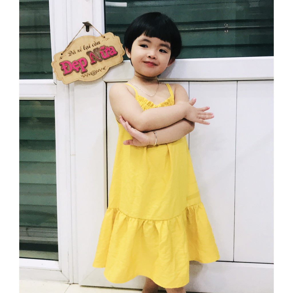 Váy Đầm DaHi Kids Cho Bé 2 Dây Chất Đũi Nhẹ Lại Mát Size 12-25kg