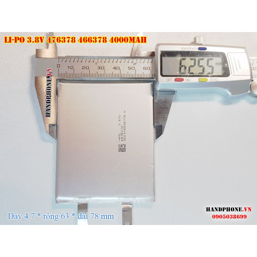 Pin Li-Po 3.8V 4000mAh 476378 466378 (Lithium Polymer) cho Laptop, điện thoại, loa Bluetooth, định vị GPS