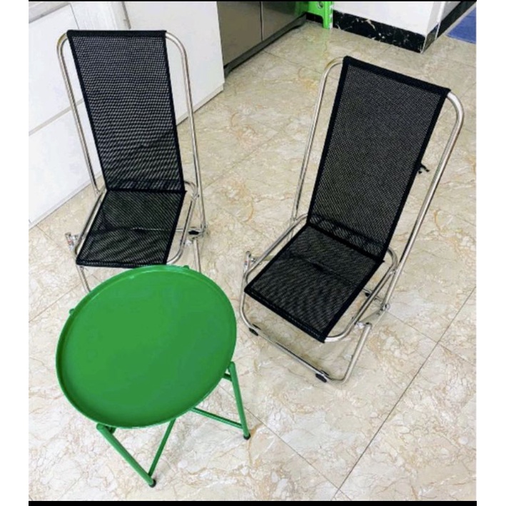 Ghế xếp lưới lò xo đủ màu sắc ( Combo 2 ghế 1 bàn )