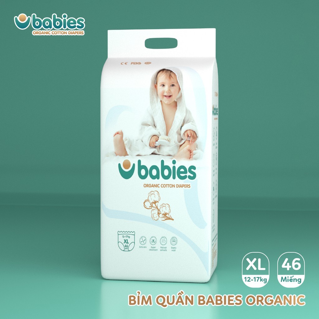 Tã Bỉm Dán/Quần Babies Organic an toàn cho bé S66/M56/L46/M54/L50/XL46/XXL40