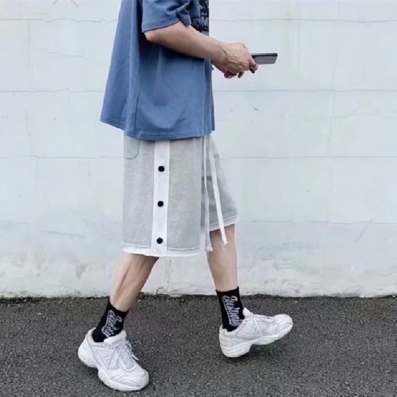 Quần Thể Thao Ống Rộng Đính Nút Bên Hông Thoải Mái Thời Trang Hàn Quốc Cho Nam