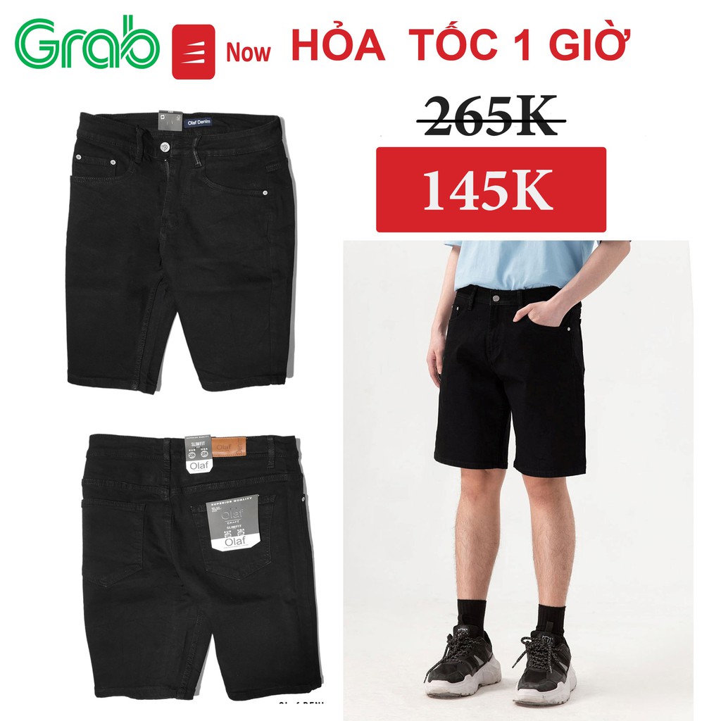 Quần Short Jean Nam OLAF Đen KHÔNG RÁCH OLAF Quần Bò Nam Trơn Ngắn, Vải 100% Cotton Co Dãn, Chuẩn Quan Jean Yame. MS1652