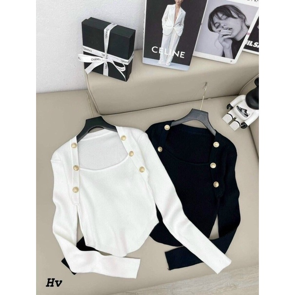 Áo thun Len Tăm Khuy Cổ Vuông 3 Màu Siêu Xinh Có Ảnh Thật Kèm Video Hàng Có Sẵn