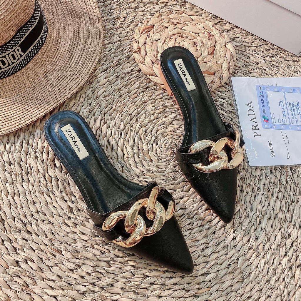 Sục nữ đế bệt mũi nhọn chất da lì hối dây xích phong cách nhẹ nhàng, tiểu thư BAMY | BigBuy360 - bigbuy360.vn