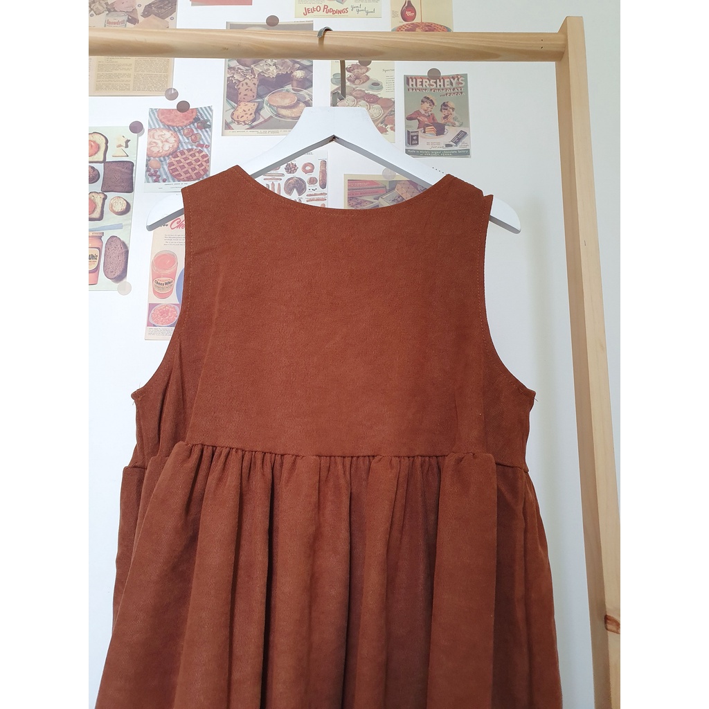 Đầm Yếm Nhung Dáng Dài Babydoll Thêu Hoa - Penguin House