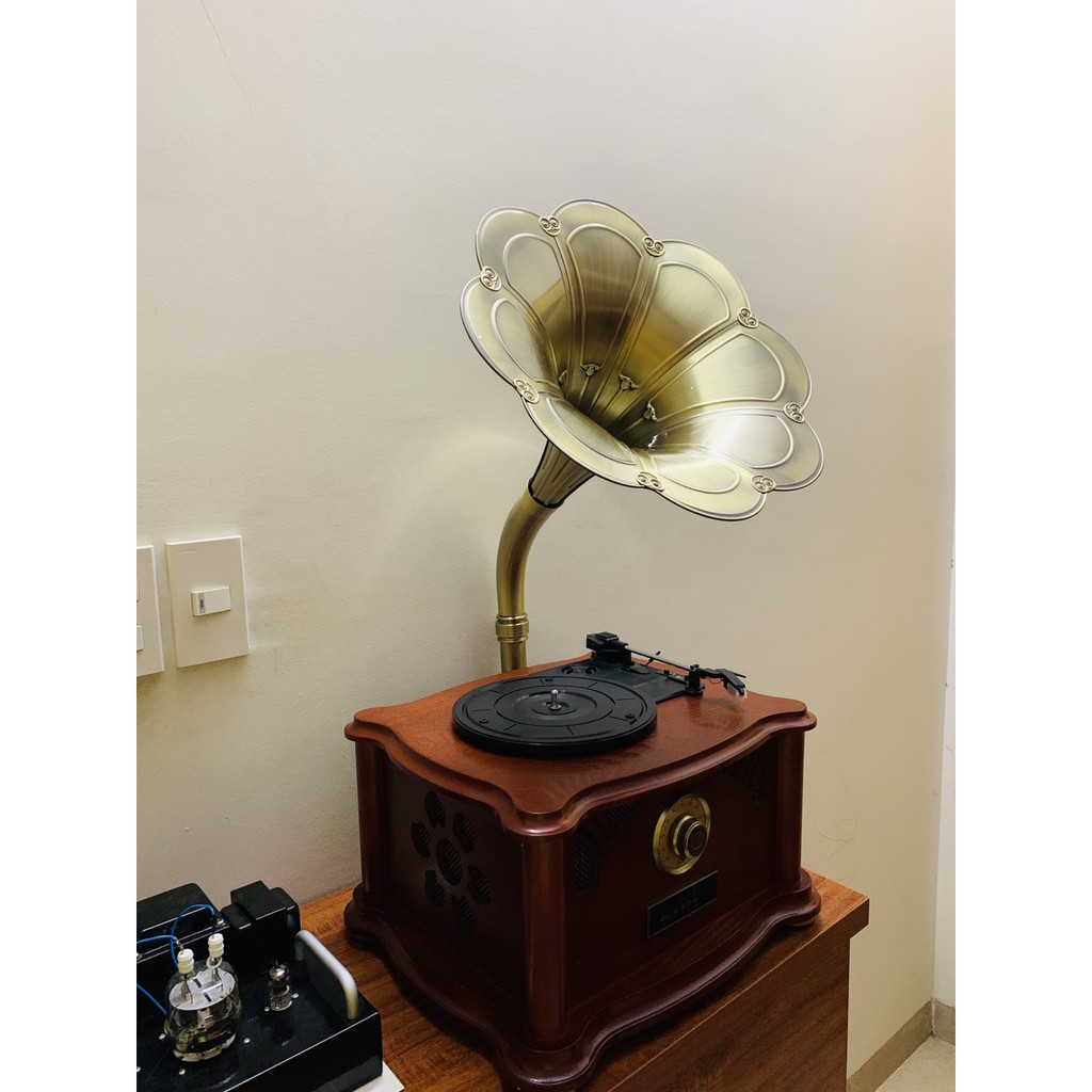 Máy Hát Loa Kèn Tân Cổ Điển Kèn Đồng Thùng gỗ đa năng , tặng kèm Đĩa than , chơi full đĩa 33-45 Bảo Hành 12 Tháng