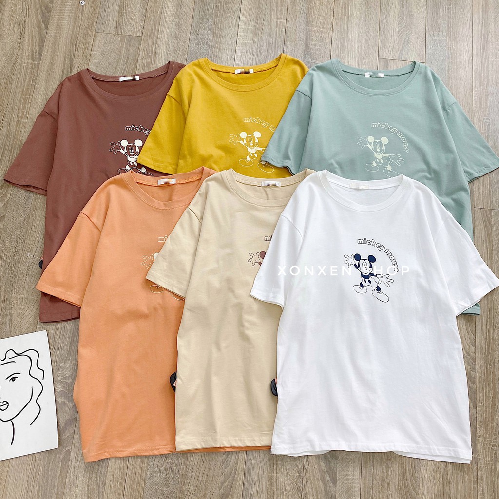 Áo thun nữ form rộng in họa tiết Mickey Mouse chất cotton thoáng mát Xonxen shop mã 24