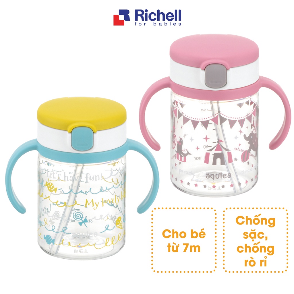 Bình ống hút AQ Richell 200ml chống sặc chống rò rỉ 3 màu