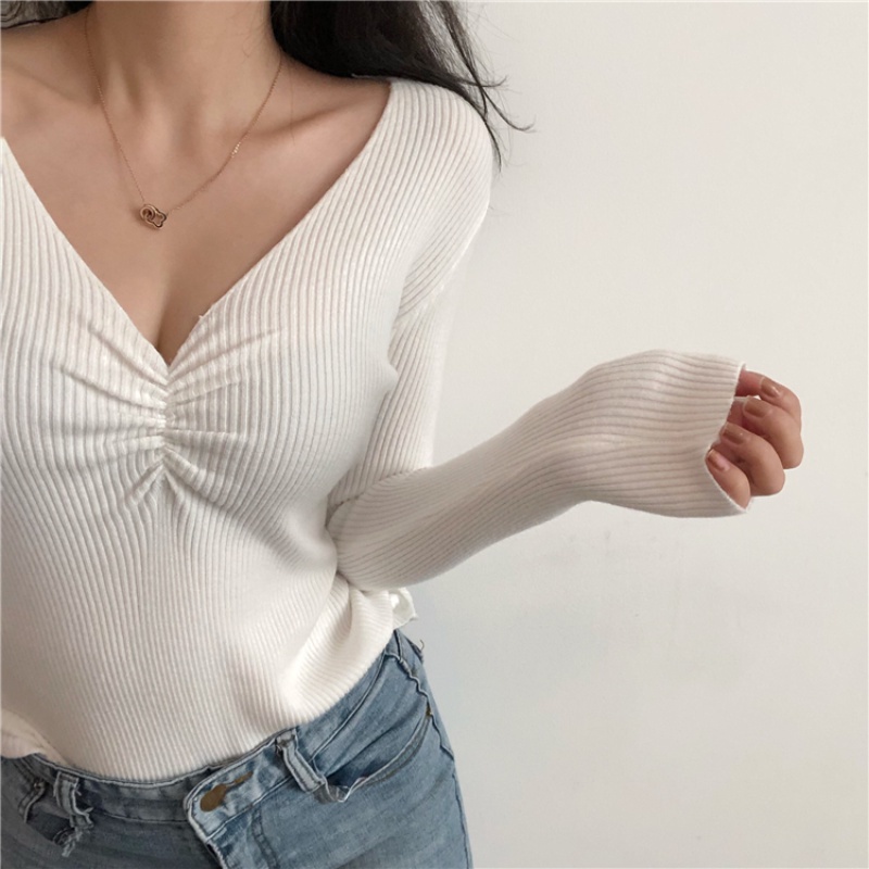 Áo sweater dệt kim dáng ôm thoải mái thời trang mùa thu phong cách Hàn Quốc cho nữ