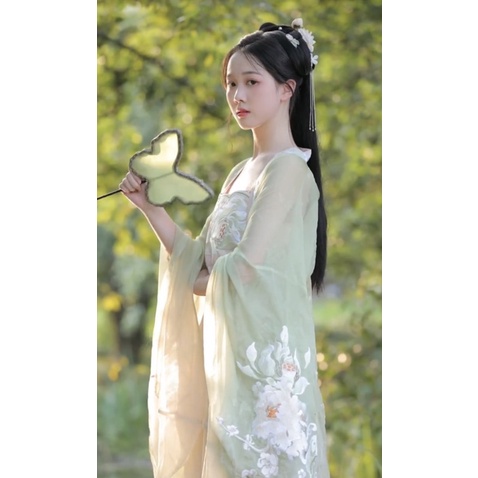Hán phục cổ trang xanh thêu cao cấp