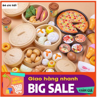 Bộ đồ nấu ăn mini thật 84 món cho trẻ em, bé  trai,bé gái bằng nhựa, đồ chơi nhà bếp