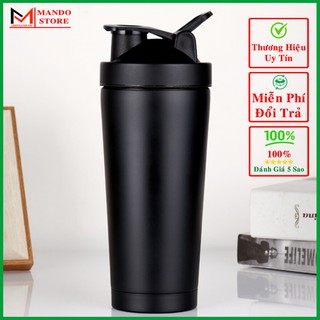 Bình lắc shaker inox 800ml màu đen – bình lắc đựng nước tập thể thao tập yoga tặng kèm bóng lò xo lắc