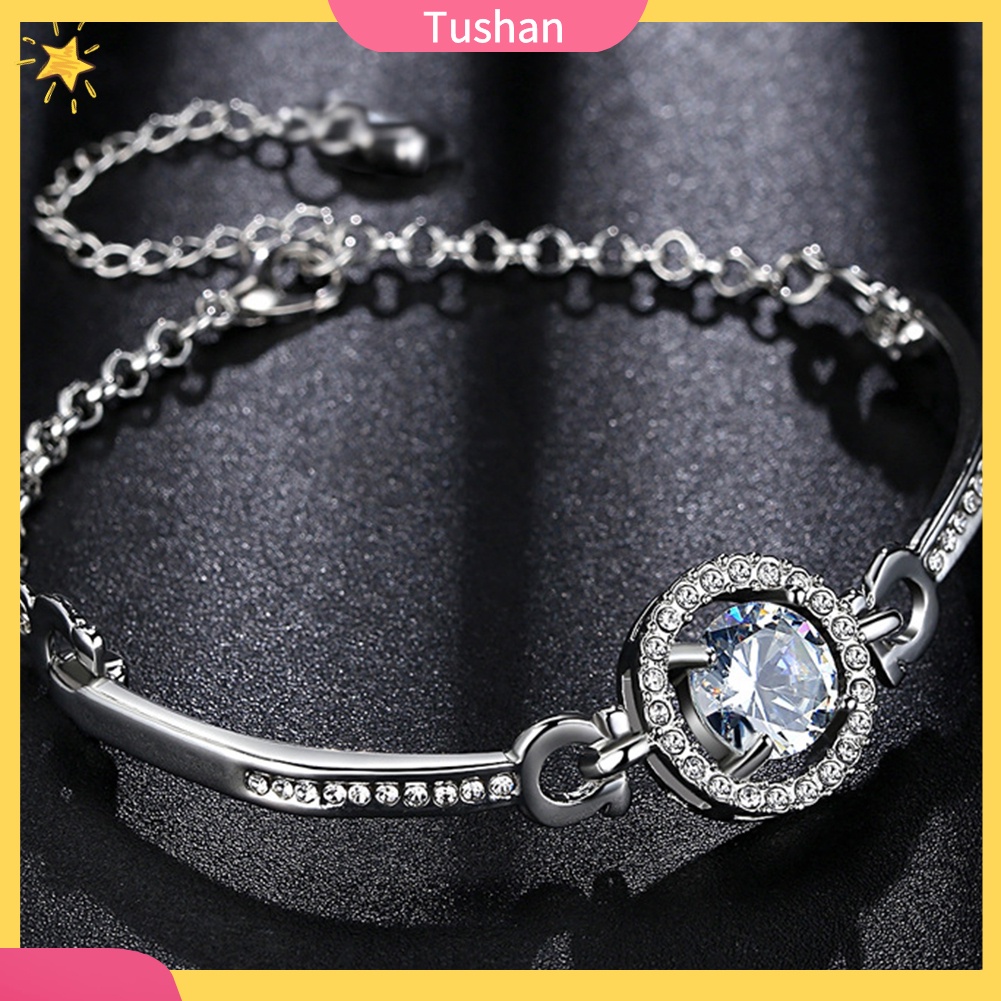 TUSH_Luxury Cubic Zirconia Inlaid Adjustable Chain Bracelet Bangle Women Jewelry Gift