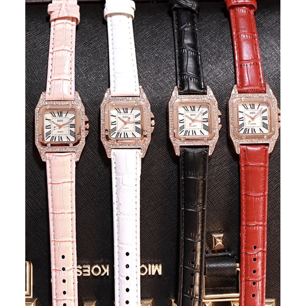 đồng hồ nữ DZG mặt vuông đính đá