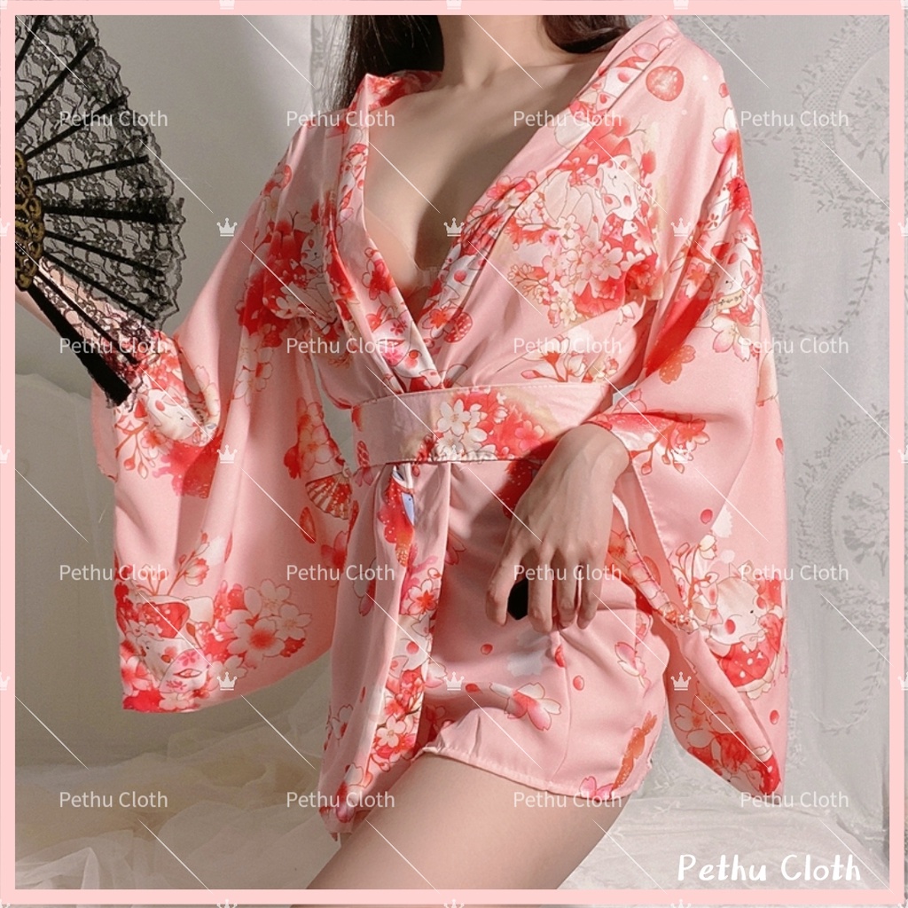 ❤️Hàng sẵn gửi ngay❤️Sexy đồ ngủ❤️Kimono Nhật bản❤️ Cute Choàng ngủ quyến rũ +Quần lót nữ--không Socks--cho 40-70kg--003