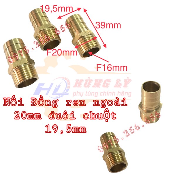 Nối Đồng ren ngoài 20mm đuôi chuột 20mm Rơ le mở nước phụ tùng nông nghiệp phụ tùng Hùng Lỳ