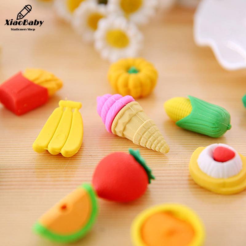 1 Bộ Gôm Tẩy Hình Bánh Trái Cây Rau Củ Quả Mini Dễ Thương Sáng Tạo Có Khóa Kéo Dành Cho Học Sinh