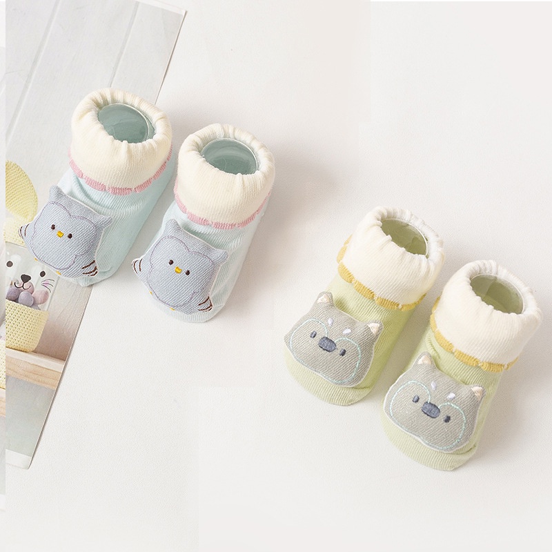 Set 2 Đôi Tất Cotton Chống Trượt Dễ Thương Cho Bé
