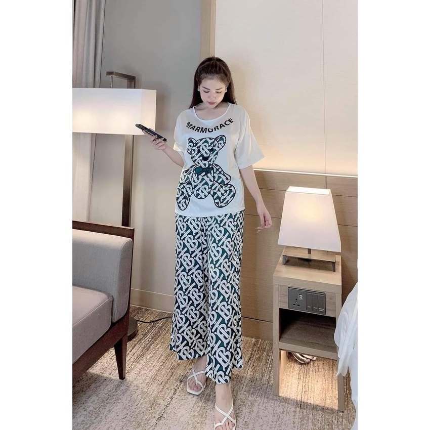 Đồ bộ nữ pijama bộ lụa ngủ mặc nhà tay ngắn quần dài satin dễ thương CARY