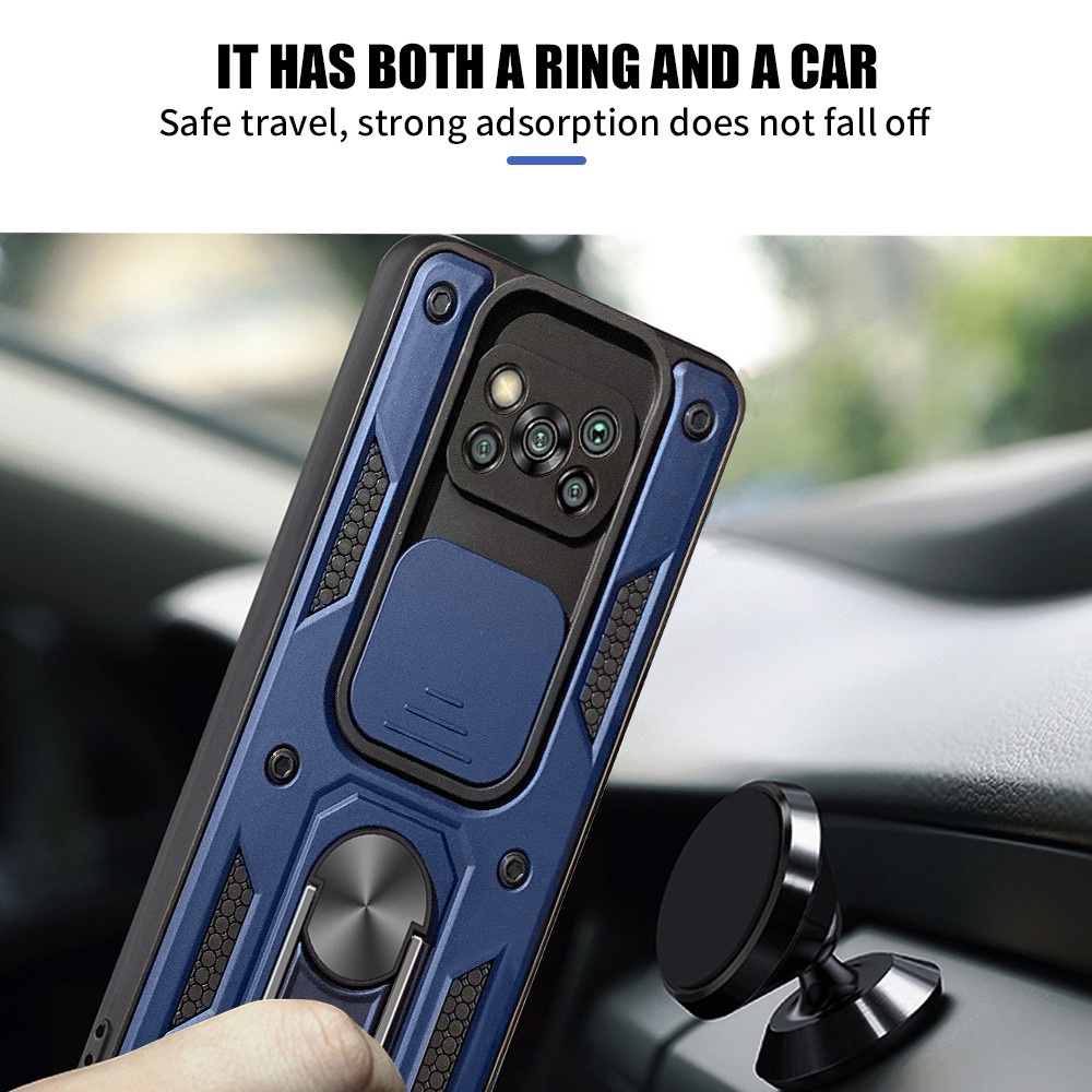 Ốp điện thoại cứng gắn giá đỡ nam châm dạng nhẫn bảo vệ camera cho Xiaomi Poco X3 Pro/X3 NFC