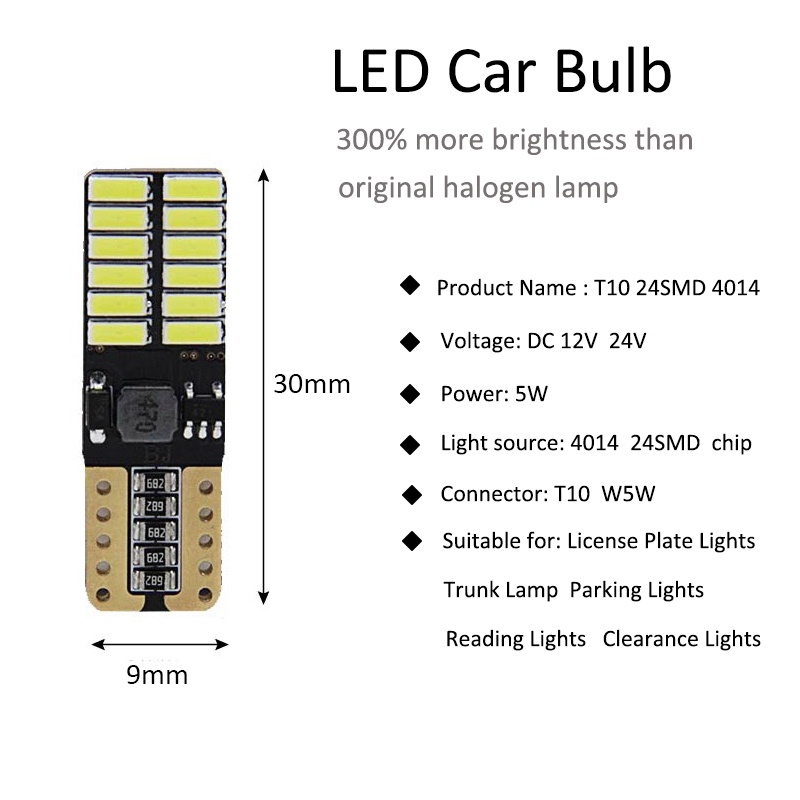 1 Đèn led 12v canbus t10 w5w 194 501 Trang Trí Nội Thất Xe Hơi