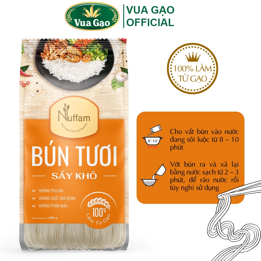 [MUA 3 TẶNG 25K] Bún Tươi Sấy Khô 400gr - Chính Hãng Nuffam - Thơm Ngon, Làm Hoàn Toàn Từ Gạo 400gr (Cam kết date mới)