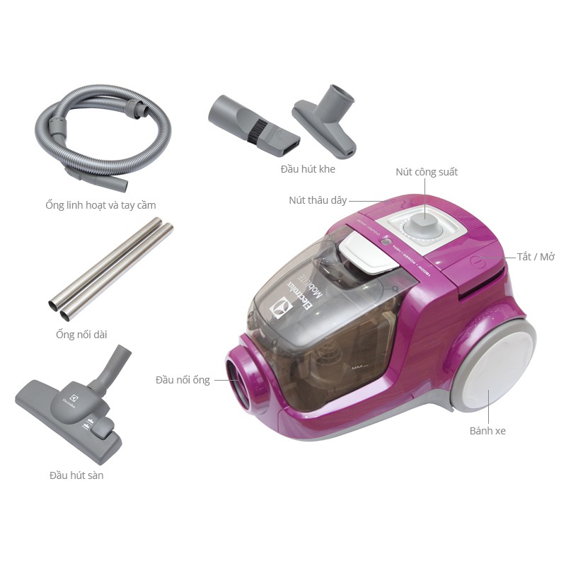 Máy hút bụi Electrolux  ZLUX1811 1800W bộ 3 đầy hút cực mạnh