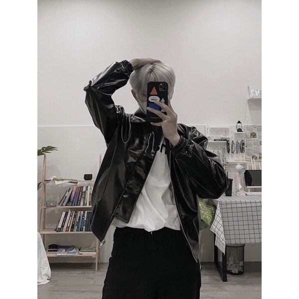ÁO KHOÁC BOMBER FULL DA TRƠN 2 LỚP FORM UNISEX NAM NỮ