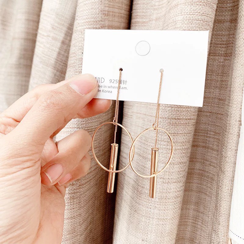 Bông tai Bạc 925 Phong Cách Hàn Quốc - HOA TAI HÌNH HỌC TRÒN DÁNG DÀI ( Cao Cấp )- ẢNH CHỤP THẬT