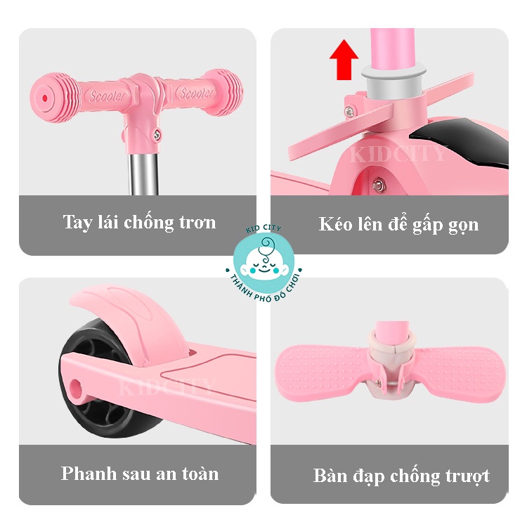 Xe trượt scooter cho bé có nhạc, đèn phát sáng kèm ghế nhún và giỏ đựng