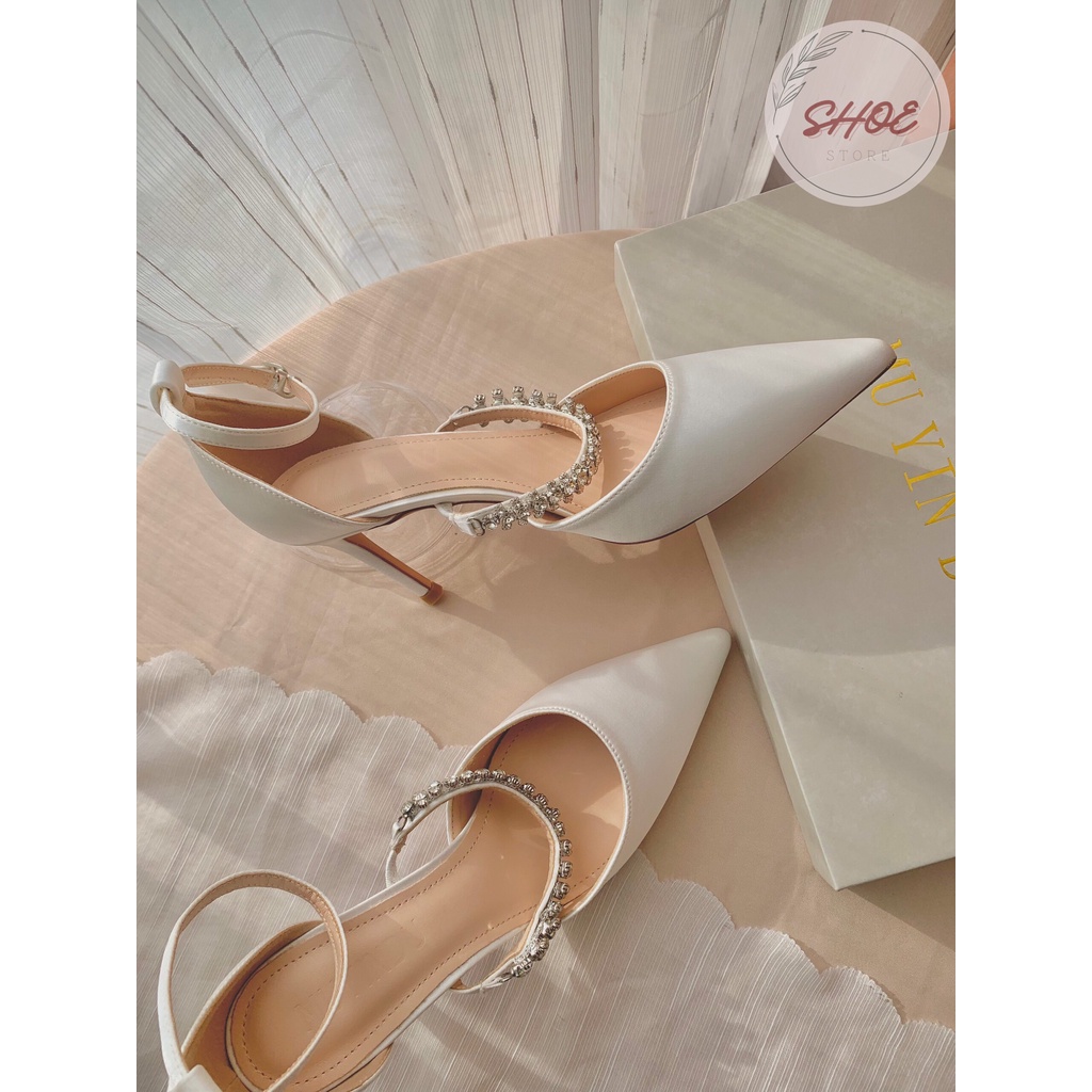 GÓT NHỌN BÍT LỤA SATIN QUAI NGANG ĐÁ Z-18