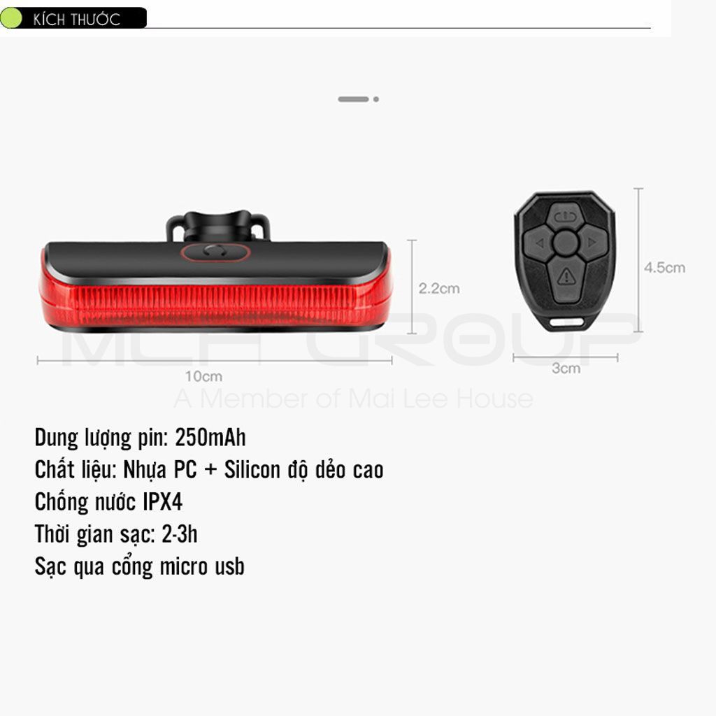 Đèn Hậu Siêu Sáng Cảnh Báo Sau Xe Đạp Sạc Điện Usb Chống Nước Nhiều Chế Độ Sáng Chất Liệu Bền Bỉ Cao Cấp MLH