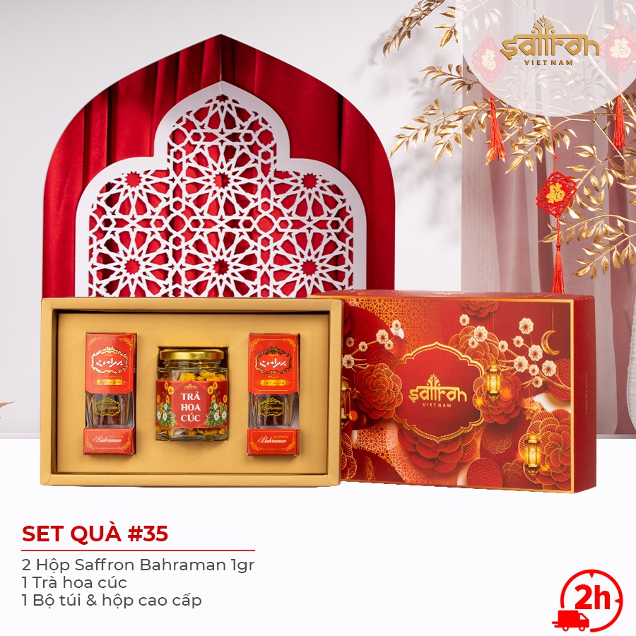 [Hộp quà Tết 2024] Nhụy Hoa Nghệ Tây SAFFRON BAHRAMAN 1Gr x2 hộp kèm quà tặng - date t7/2024