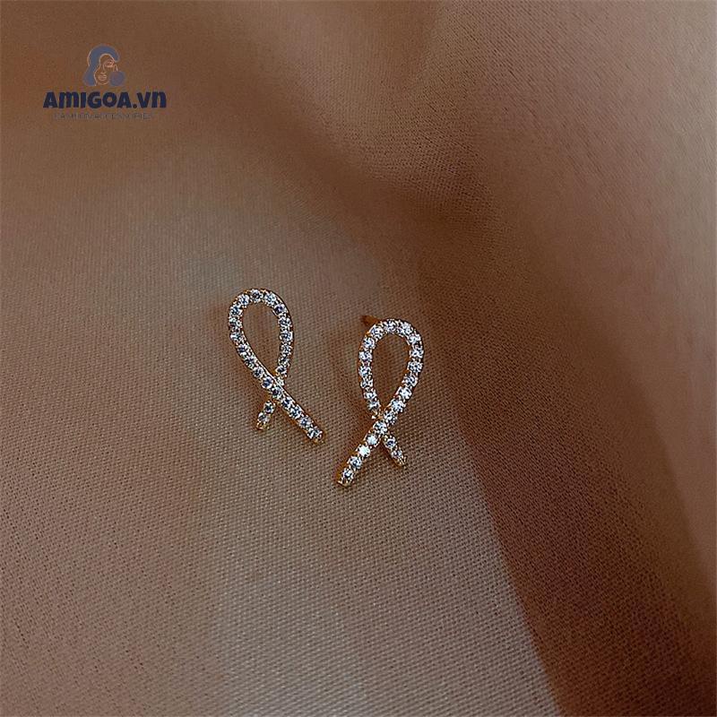 ✨✨Bông Tai Chuôi Bạc S925 ❤️FREESHIP❤️ Bông Tai Đính Đá Chéo Kiểu Mới Hàn Quốc