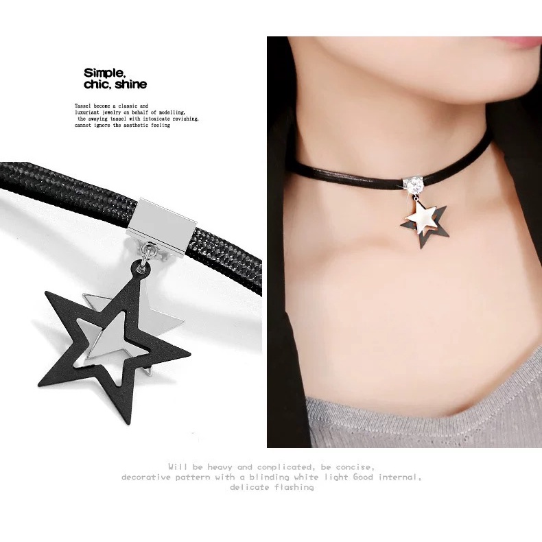 Vòng Cổ choker Hình Ngôi Sao Màu Đen Phong Cách Hàn Quốc Thời Trang Cho Nữ