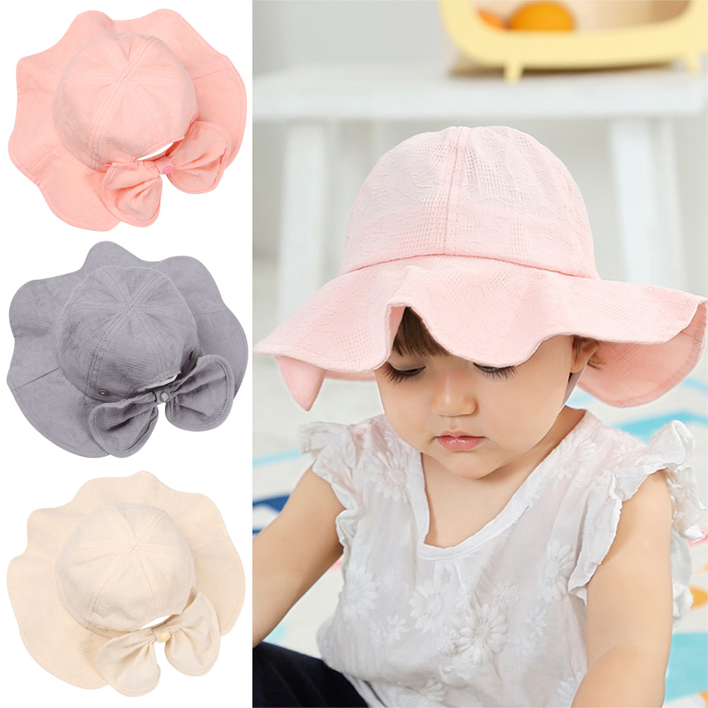 Mũ Cotton Chống Nắng/Tia UV Đính Nơ Gấp Gọn Linh Hoạt Nhiều Màu Thời Trang Xuân Hè Cho Bé Gái