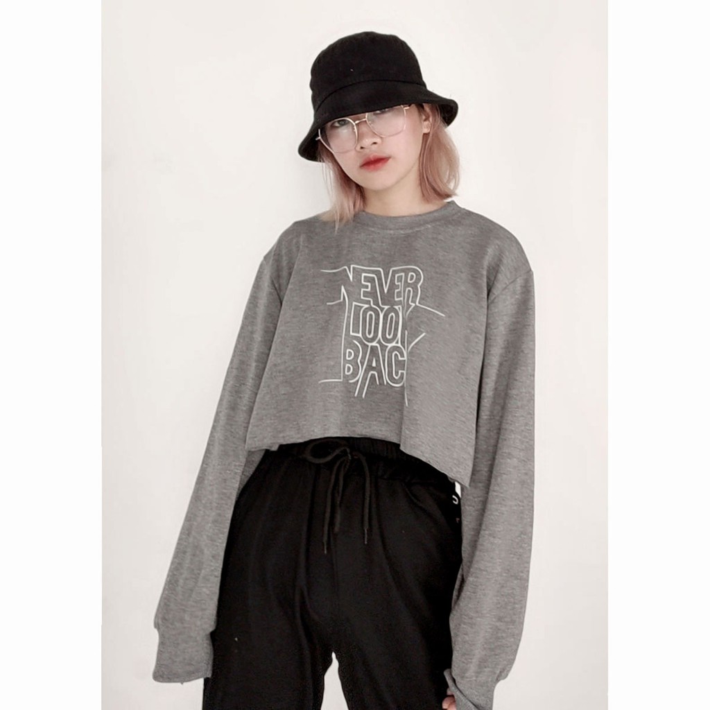 Áo croptop nữ phối tay dài thời trang Miix form rộng màu xám - MC002