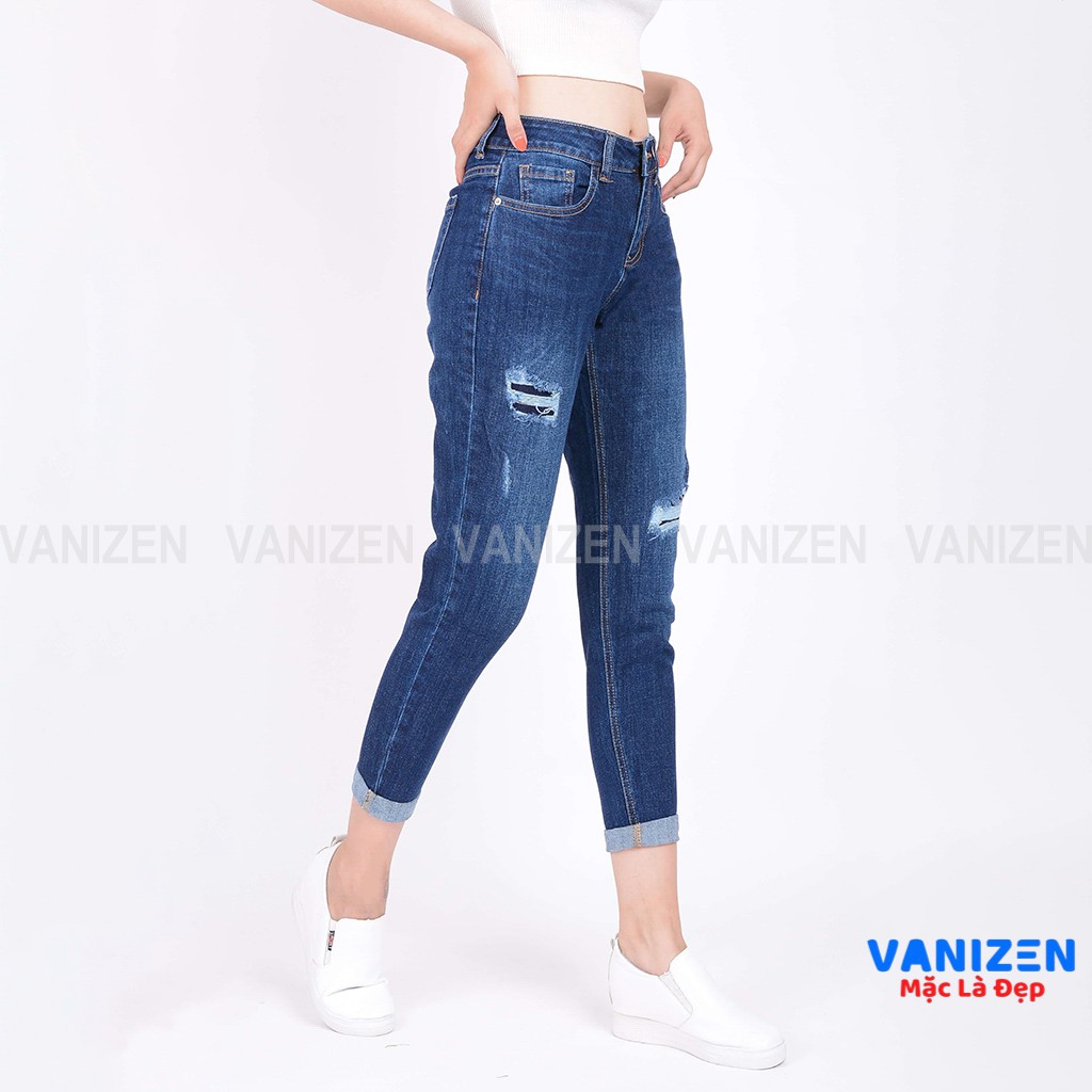 Quần jean nữ ống rộng baggy đẹp lưng cao cạp căn bản rách đắp hàng hiệu cao cấp mã 375 VANIZEN