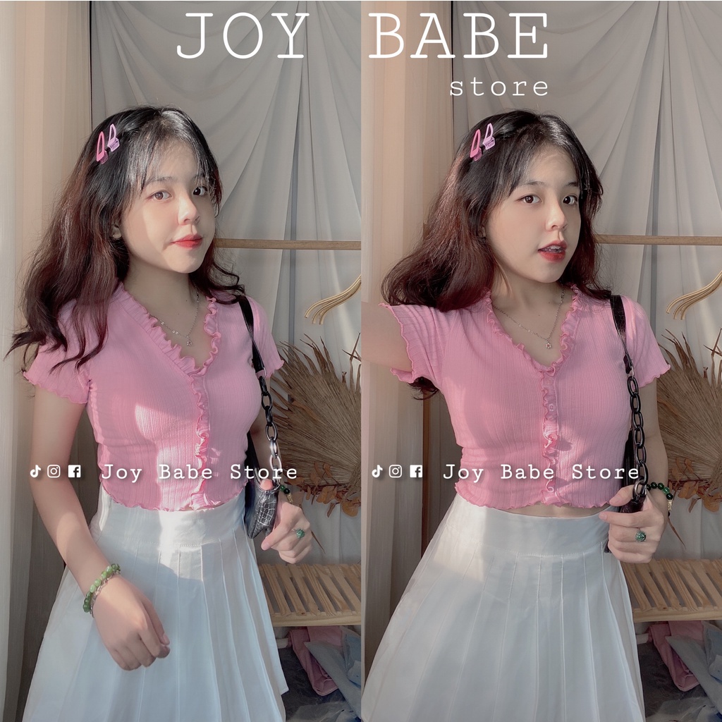 Áo croptop kiểu JOY BABE form ôm 🍓 thun gân xịn hack dáng co giãn 4 chiều ,áo crop top kieu tay ngắn CRON 213 -5E