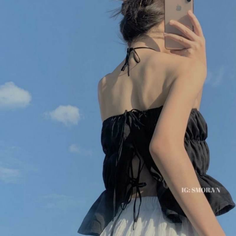 Áo yếm nhún hở lưng kèm ảnh thật