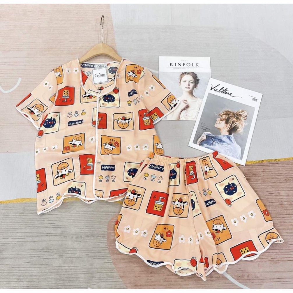 [ HOT HOT ] Bộ pijama lụa santin cao cấp thiết kệ họa tiết chất liệu siêu mát