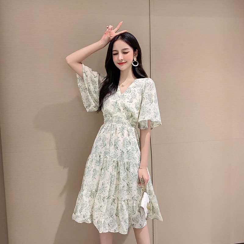 Đầm Voan Hoa Dáng Dài Cổ Chữ V Đáng Yêu Thanh Lịch Cho Nữ