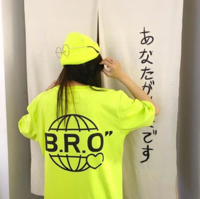 Áo oversize tay lỡ màu xanh neon siêu hot_ In chữ BRO