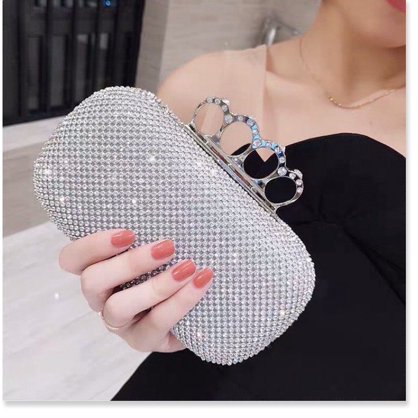 Clutch ví cầm tay đi tiệc đính đá khoá tròn size to